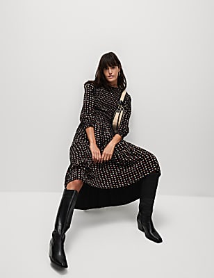 Printed Midi Waisted Dress