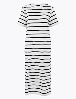 Pure Cotton Striped Midi T-Shirt Dress