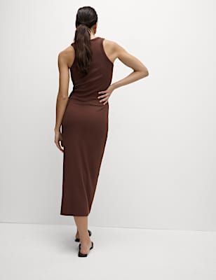 Cotton Rich Ribbed Crew Neck Midi Column Dress