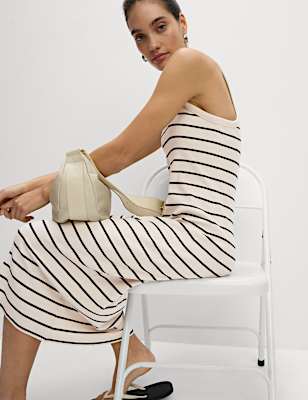 Cotton Rich Striped Midi Column Dress
