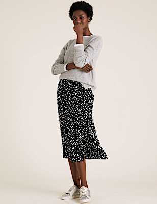 Heart Print Split Front Midi Straight Skirt