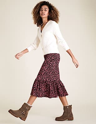 Jersey Ditsy Floral Midi Tiered Skirt