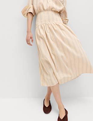 Striped Midaxi Circle Skirt With Cotton