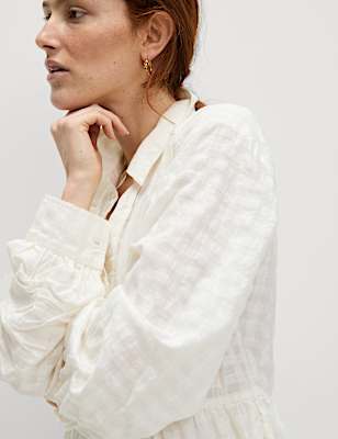 Pure Cotton Textured Mini Waisted Dress