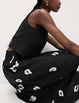 Pure Cotton Shirred Midi A-Line Skirt