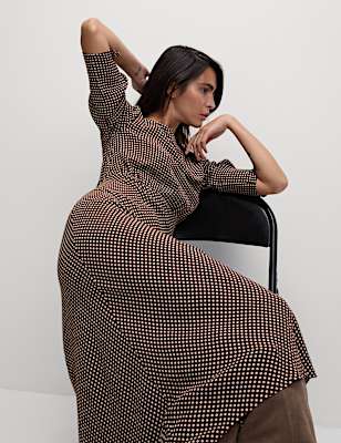 Round Neck Spot Print Midaxi Tea Dress