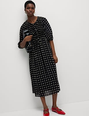 Printed Tie Front Midaxi Shirred Dress