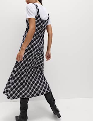 Pure Cotton Checked Midi Cami Dress