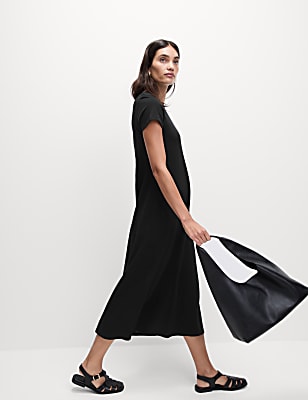 Pure Cotton Round Neck Midi T-Shirt Dress