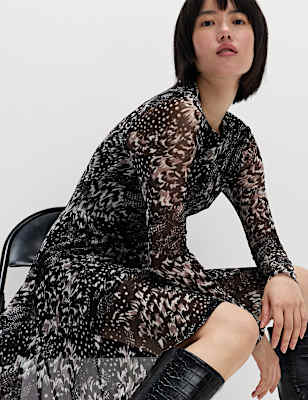 Mesh Printed Mini Skater Dress