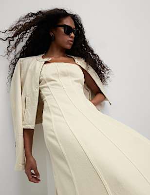 Denim Bandeau Midi Skater Dress