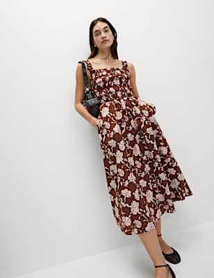 Pure Cotton Floral Midi Cami Dress
