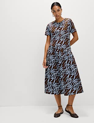 Pure Cotton Animal Print Midi T-Shirt Dress