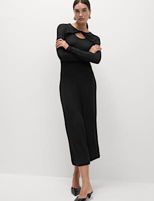 Jersey Ribbed Midi Column Dress