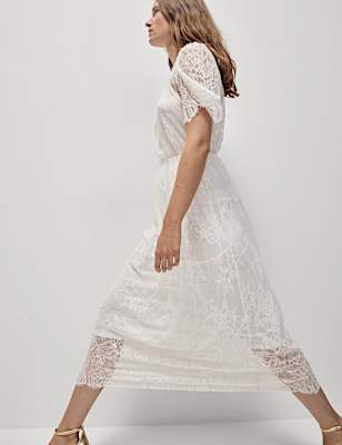 Lace Round Neck Midi Column Dress