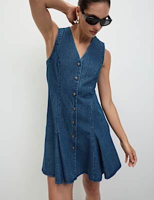 Pure Cotton Denim Mini Skater Dress