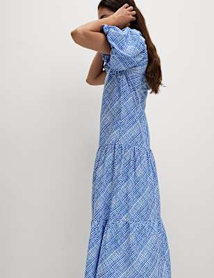 Pure Cotton Midi Relaxed Tiered Dress