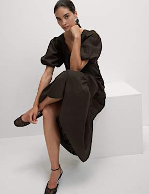 Pure Cotton Midi Relaxed Tiered Dress