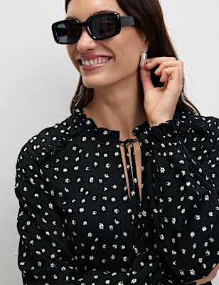 Printed Ruffle Mini Relaxed Smock Dress