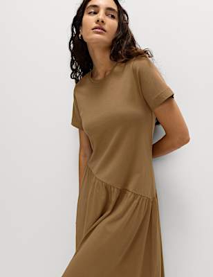 Pure Cotton Midi Drop Waist T-Shirt Dress