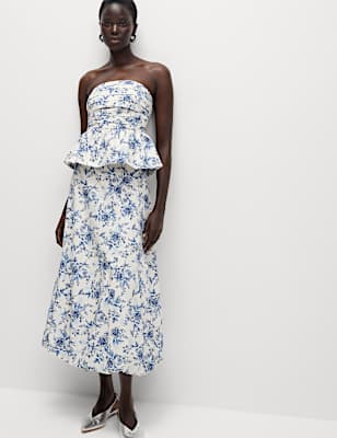 Pure Cotton Floral Midaxi Bubble Hem Skirt