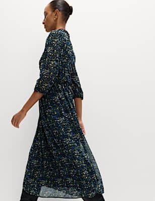 Ditsy Floral Ruched Midaxi Waisted Dress