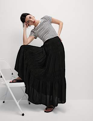 Shirred Midaxi Tiered Skirt