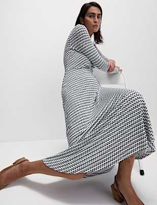 Jersey Round Neck Twist Front Midi Column Dress