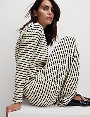 Cotton Blend Striped Midi Skater Dress