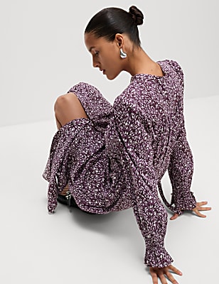 Cotton Blend Printed Midi Waisted Dress