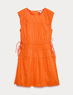 Pure Cotton Tie Detail Mini Waisted Dress