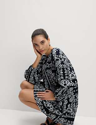 Cotton Rich Printed Mini Swing Dress