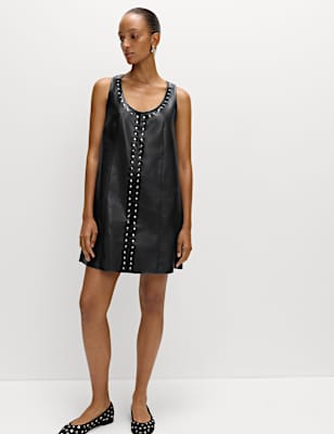 Faux Leather Embellished Mini Shift Dress