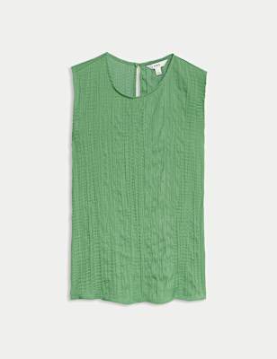 Plisse Round Neck Top