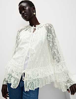 Lace Tie Front Blouse