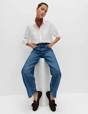 Textured Collared Button Through Shirt