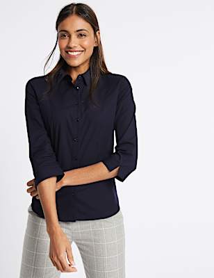 Cotton Rich Split 3/4 Sleeve Shirt