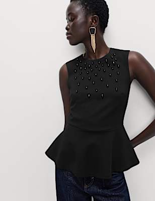 Embellished Fitted Peplum Top