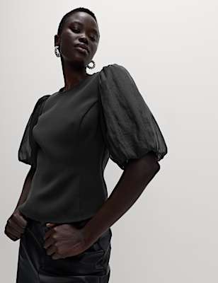 Organza Waisted Puff Sleeve Top