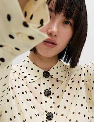 Polka Dot Embellished Button Detail Shirt