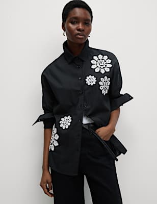 Pure Cotton Embroidered Collared Shirt