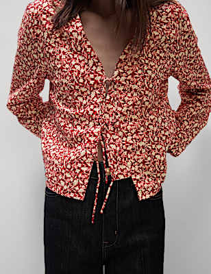 Pure Cotton Printed Tie Front Top