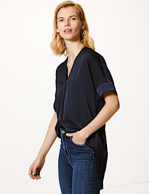 V-Neck Longline Short Sleeve Tunic