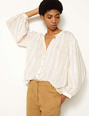 Animal Print Blouson Sleeve Blouse