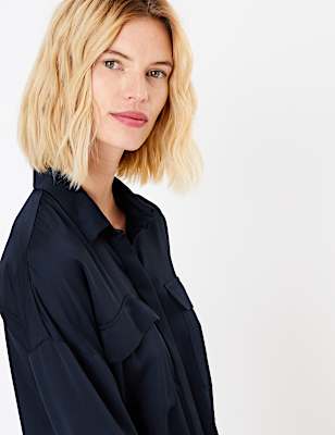 Oversized Satin 3/4 Sleeve Shirt