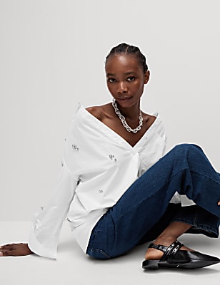 Pure Cotton Embellished Button Through Shirt