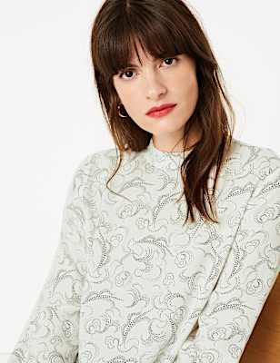 Woven Swirl Print Long Sleeve Top