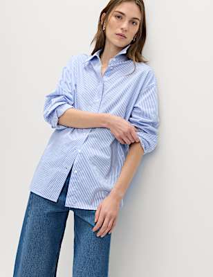 Pure Cotton Striped Oversized Shirt