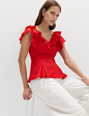 Embroidered Frill Detail Top