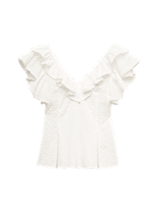 Embroidered Frill Detail Top